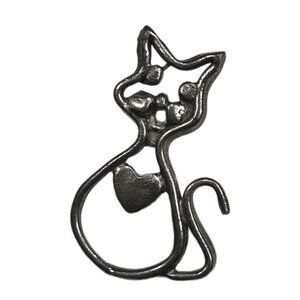 Vintage Abstract Modern Outline Cat Heart Silver Tone Brooch Tack Pin Signed